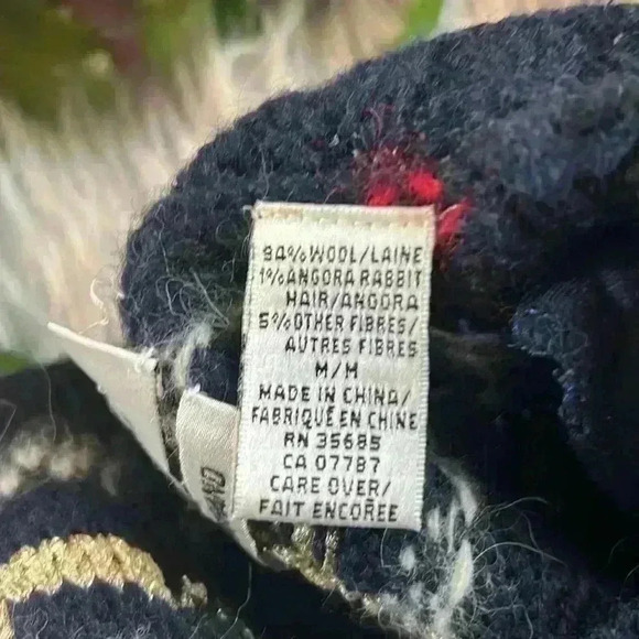 Evan Picone Vintage Hand Knit Wool & Angora Navy, Red & Gold Plaid Crop Sweater - Picture 8 of 10